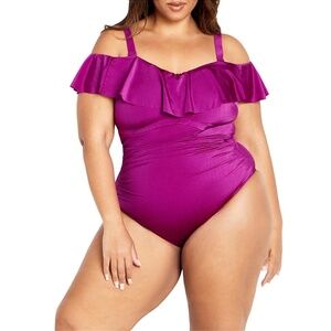 City Chic Ingrid Ruffle One Piece Swimsuit, L — NWT